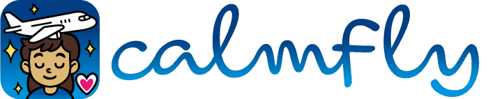 CalmFly App-Logo: Flugzeug über entspannter Person mit Herz – beruhigend fliegen mit CalmFly